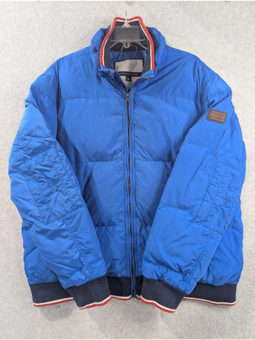 Tommy Hilfiger Puffer Jacket Mens XL Blue Down Insulated Full Zip Bomber Winter